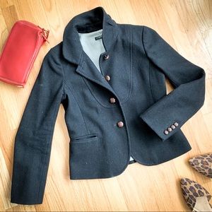 J. Crew Black Cropped Wool Peacoat -Pleated Collar